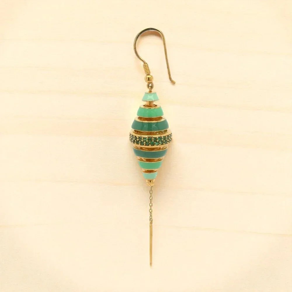 Lab Created Emerald and Enamel Dangle Earrings in Gold Plated Sterling Silver